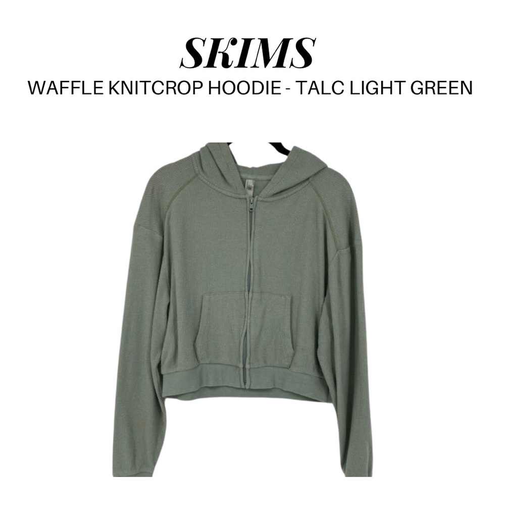 SKIMS ARTIC GREEN WAFFLE CROP HOODIE